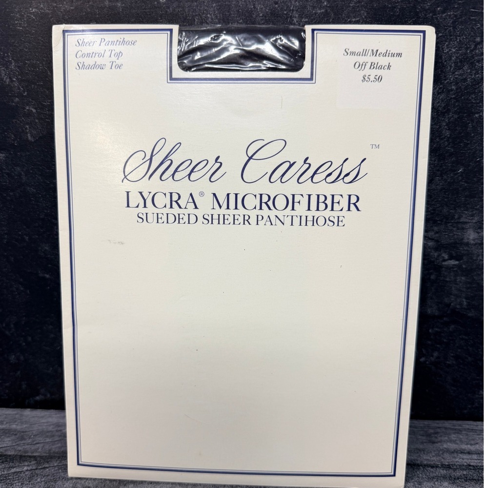 Vintage Sheer Caress Lycra Microfiber Off Black Pantyhose NOS Small Medium 1990s